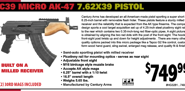 Initial pricing on the C39 Micro AK47 Pistol Initial pricing on the C39 Micro AK47 Pistol