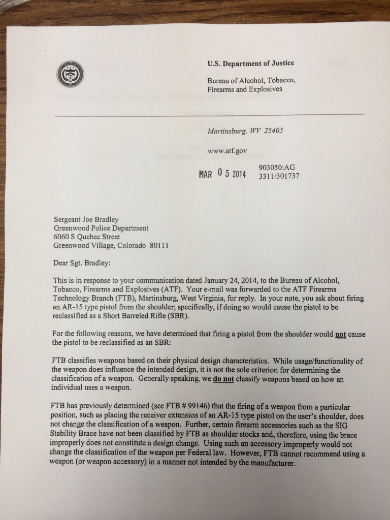Atf Letter On Shoulder-Firing An Ar Pistol : Short Barrel Shepherd